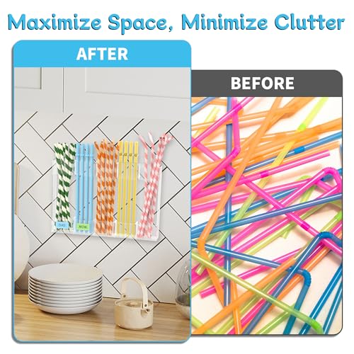 RUFHVTY Acrylic Straw Holder for Cabinet Door, 9.5" Reusable Straws Organizer Storage Dispenser with Ultra Sticky Adhesive, Kitchen Accessories Container for Counter Cupboard (Transparent) - Image 5