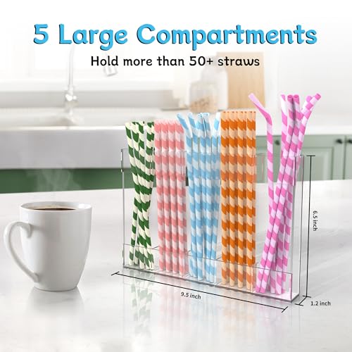 RUFHVTY Acrylic Straw Holder for Cabinet Door, 9.5" Reusable Straws Organizer Storage Dispenser with Ultra Sticky Adhesive, Kitchen Accessories Container for Counter Cupboard (Transparent) - Image 3