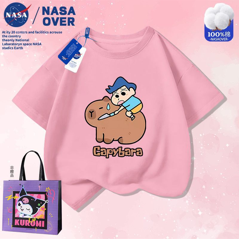 Nasa Joint Cute Nini Middle And Big Kids Casual Wear Cartoon Kapibala Cotton Printed Short-Sleeved Super Cute T-Shirt - Image 1