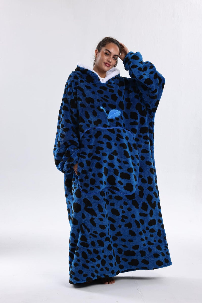 Capecage Wearable Blanket, Long Blanket Hoodie as Gifts for Women Men, Long Hooded Blanket for Men Women Blanket Hoodies (Blue Leopard Print) - Image 2