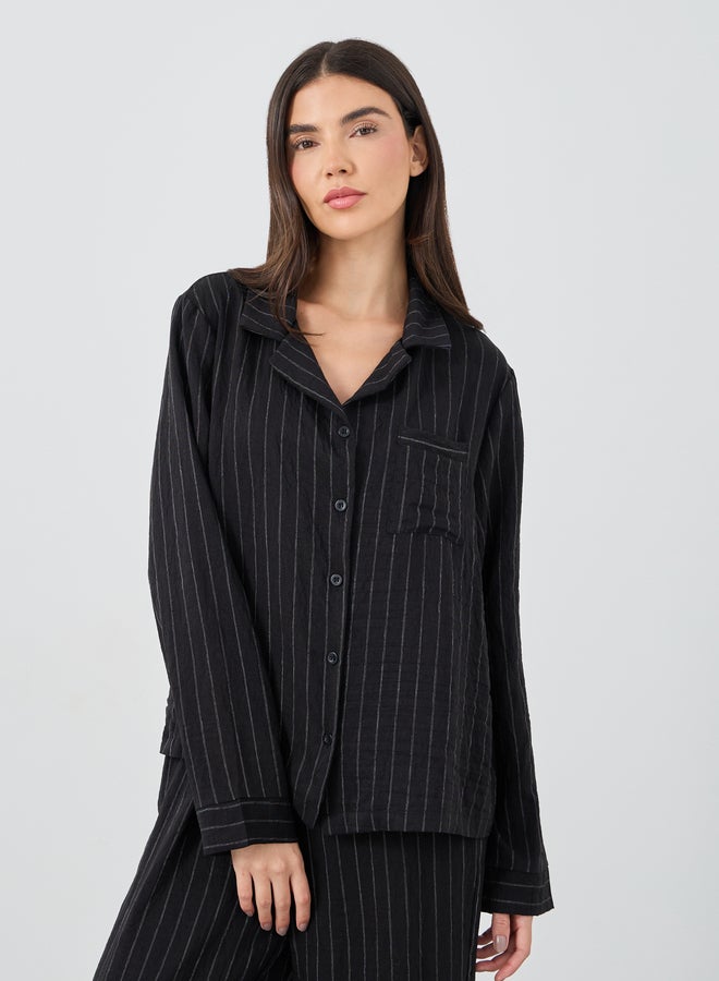 ستايلي طقم بيجامة وقميص مخطط بأزرار بنسيج ستايلي - Image 2