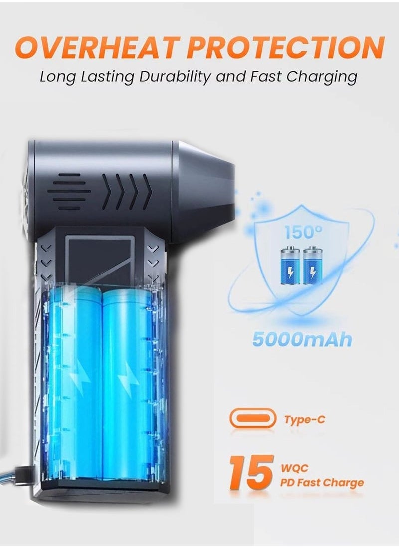 Generic - Electric Air Blower Gun & Small Hand Fan with Turbo Blades,Portable Turbo Fan with LED Light, 130000rpm Blower Fan, Speed Adjustment, Mini Wind Blower BBQ Fan, Efficient Cleaning for Cars Computers Keyboards Sofas, 5000mah TypeC Fast Charging with Case - Image 1