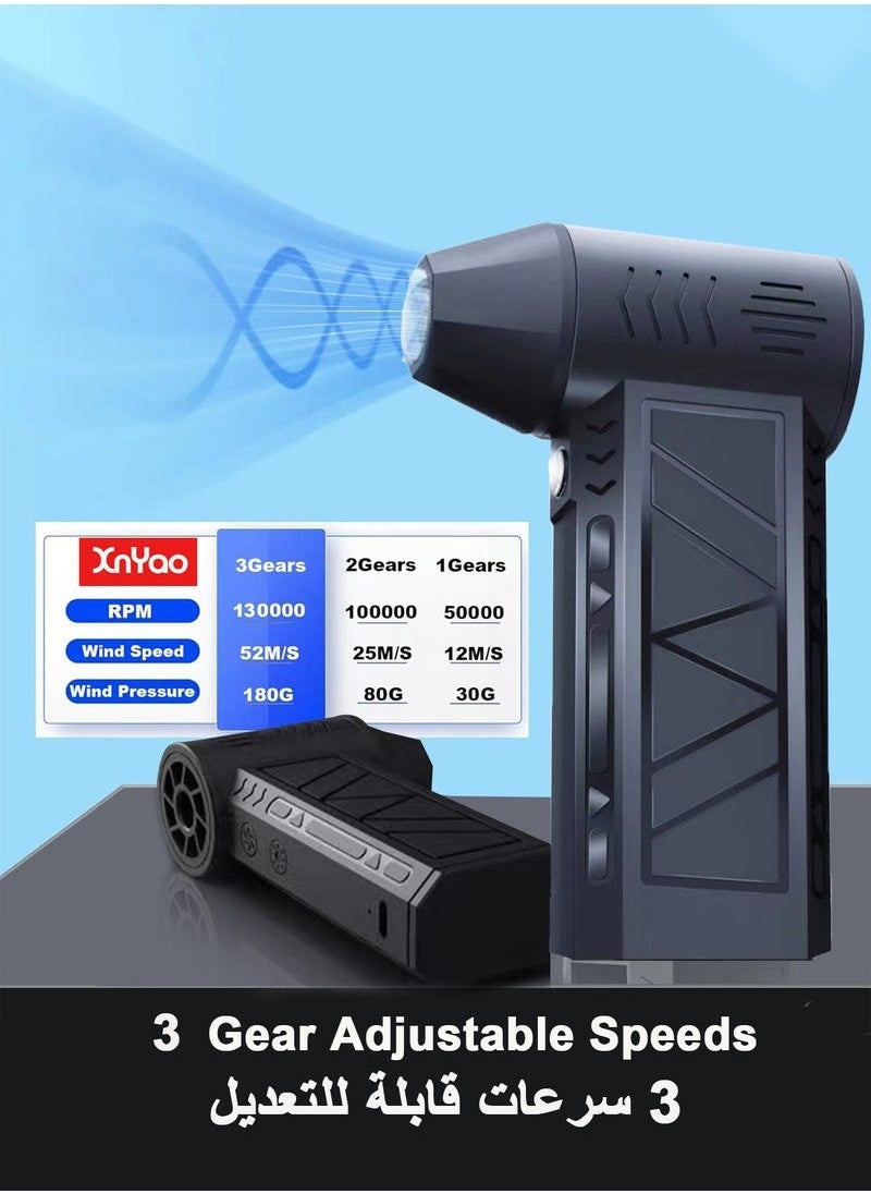 Generic - Electric Air Blower Gun & Small Hand Fan with Turbo Blades,Portable Turbo Fan with LED Light, 130000rpm Blower Fan, Speed Adjustment, Mini Wind Blower BBQ Fan, Efficient Cleaning for Cars Computers Keyboards Sofas, 5000mah TypeC Fast Charging with Case - Image 1