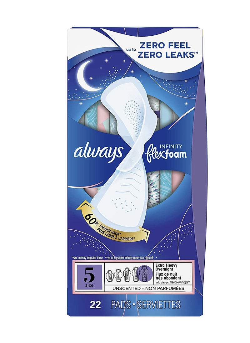 Always ads for Women Size 5 Extra Heavy Overnight Absorbency Unscented 22 Count 