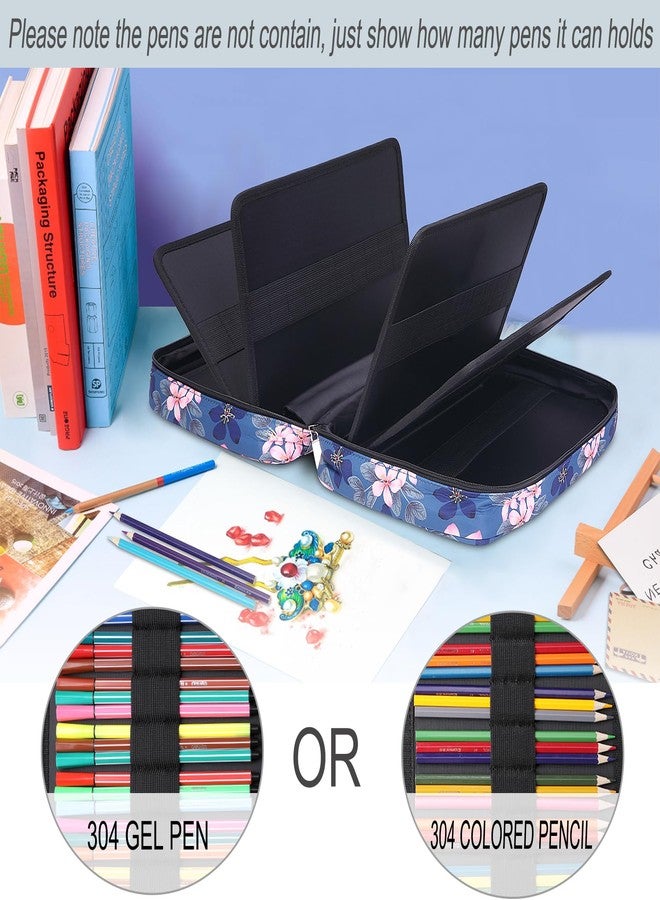 BOMKEE حافظة أقلام كبيرة السعة من بومكي للبالغين، 304 فتحة، حقيبة تنظيم أقلام متعددة المقصورات لأقلام التلوين، الأقلام المميزة، أقلام الجل (زهور ماغنوليا، 304) - Image 4