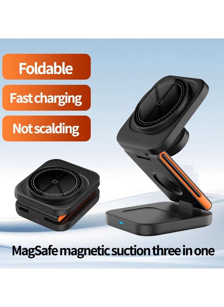 Generic 3 In 1 Magnetic Wireless Charger Station, Fast Wireless Charger Stand for Fast Charge, Foldable Suitable For Travel Phone Apple iPhone 15 14 13 12 11 X Pro Max iWatch 8 7 6 5 4 Samsug Galaxy S(Black)  - Image 4