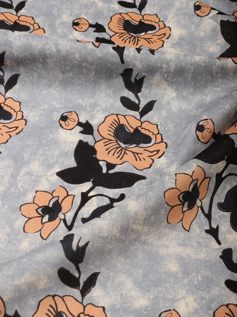 أيه كيه إس Vintage Peach And Navy Rose Block Print Fabric