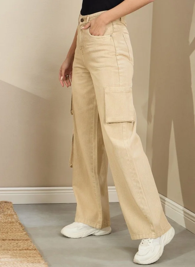 ساسافراس Khaki Cargo Jeans for Women