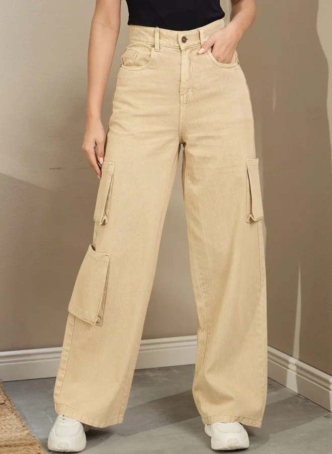 ساسافراس Khaki Cargo Jeans for Women
