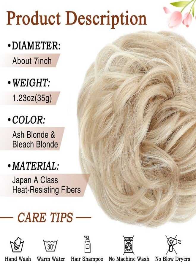 MORICA Messy Bun Hair Piece for Women - Elastic Wavy Curly Fake Bun Hair Extension Chignon Ponytail Hairpieces for Women (Ash Blonde & Bleach Blonde) - Image 2