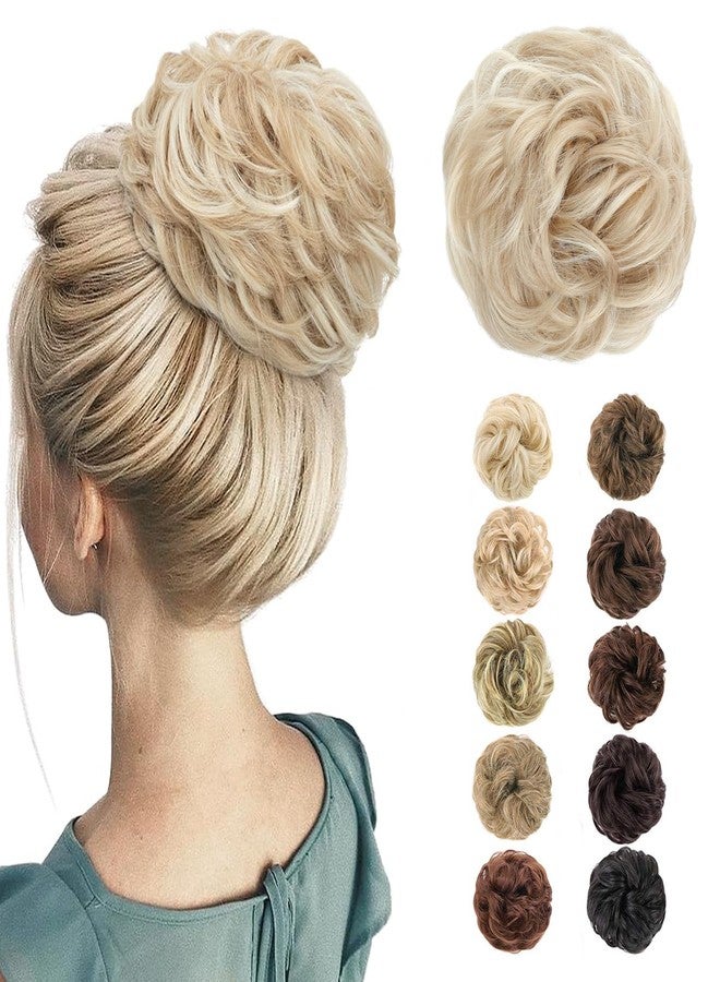 MORICA Messy Bun Hair Piece for Women - Elastic Wavy Curly Fake Bun Hair Extension Chignon Ponytail Hairpieces for Women (Ash Blonde & Bleach Blonde) - Image 1