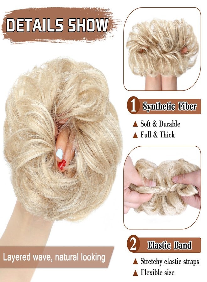 MORICA Messy Bun Hair Piece for Women - Elastic Wavy Curly Fake Bun Hair Extension Chignon Ponytail Hairpieces for Women (Ash Blonde & Bleach Blonde) - Image 3