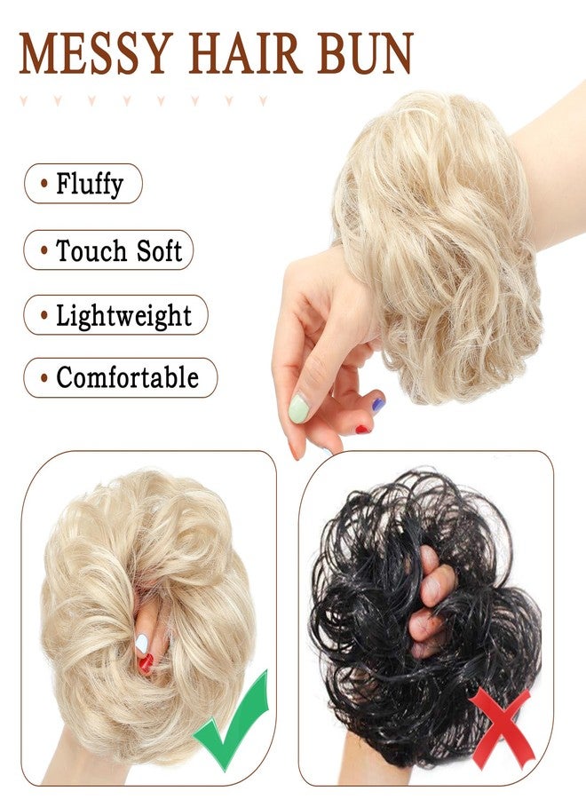 MORICA Messy Bun Hair Piece for Women - Elastic Wavy Curly Fake Bun Hair Extension Chignon Ponytail Hairpieces for Women (Ash Blonde & Bleach Blonde) - Image 4