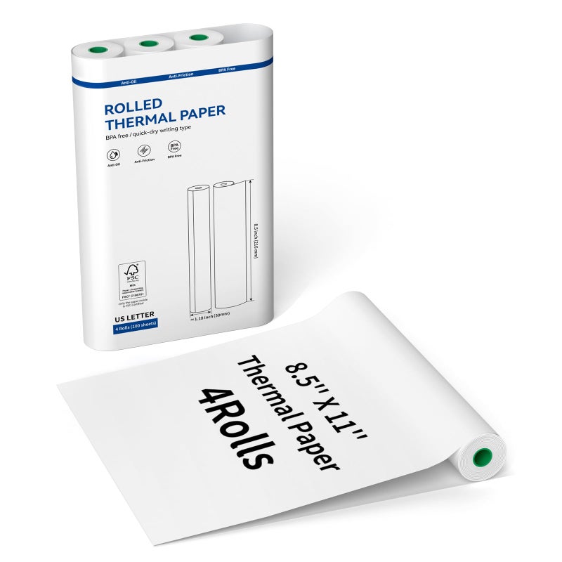 Gloryang Thermal Printer Paper 8.5''x11'' US Letter Size, 4 rolls, 100 sheets, Thermal Paper Quick-Dry, Advanced Clear Printing, Compatible with Gloryang & JADENS PD-A4 Thermal Printer - Image 1