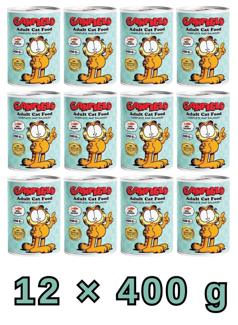 Garfield Wet Cat Food For Adult Cats Salmon 400g × 12 Pcs | Premium Omega Rich Adult Food | Healthy Nutritious Shiny Coat Easy Digestion Canned Food For Home - Image 1