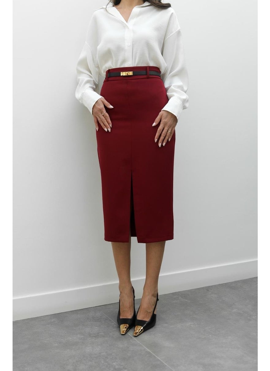 Havoş Burgundy Front Slit Pencil Skirt  - Image 1