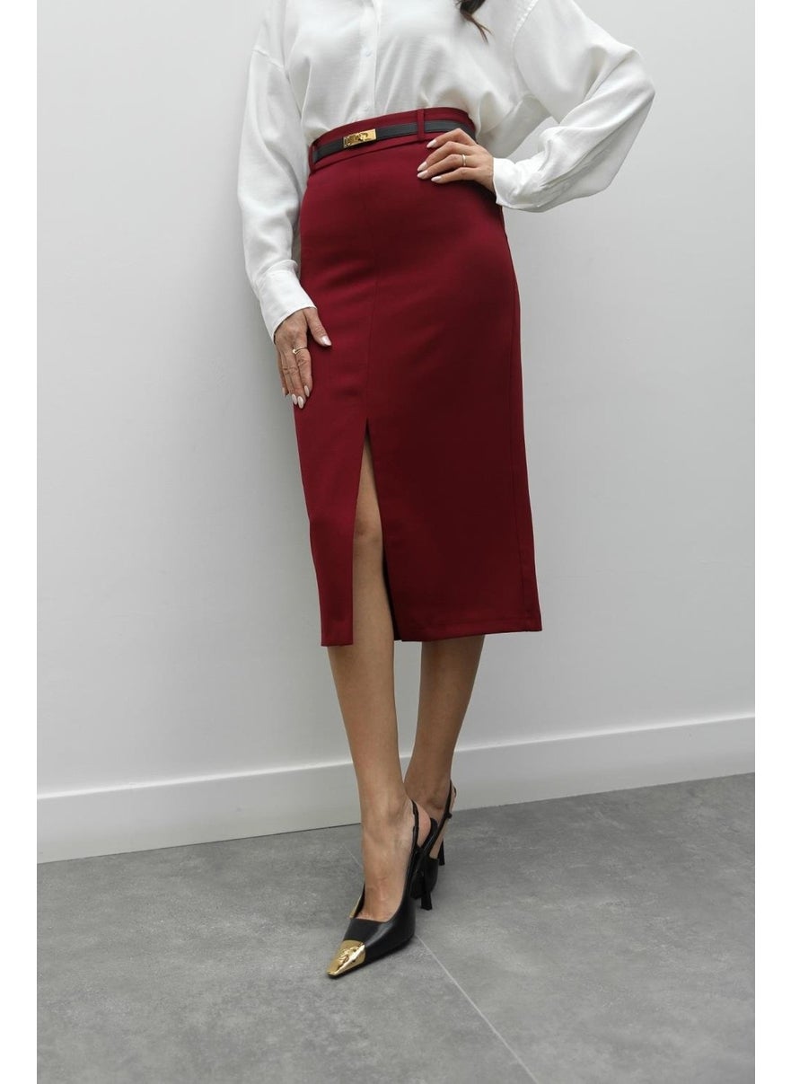 Havoş Burgundy Front Slit Pencil Skirt  - Image 3