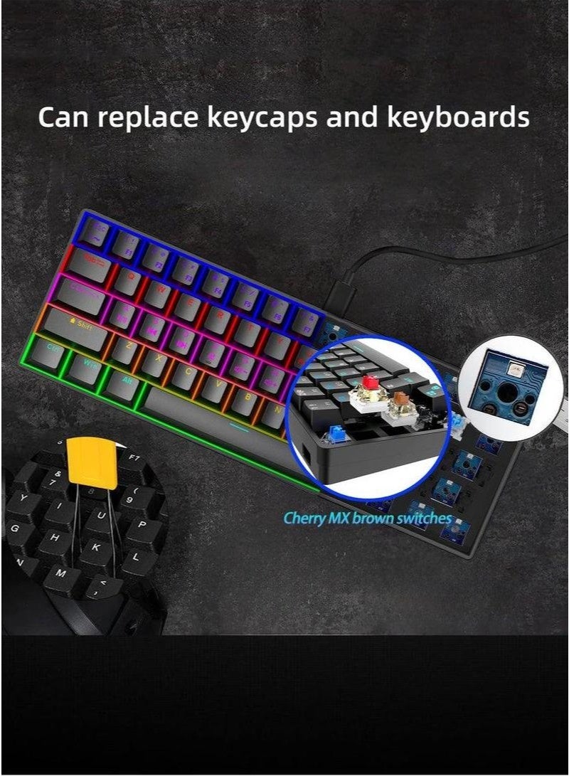 Mechanical Keyboard, Multi-Platform Support (Windows/Mac/Linux/Tablet), 61-Key RGB Backlit Brown Switch Gaming Keyboard - Image 5