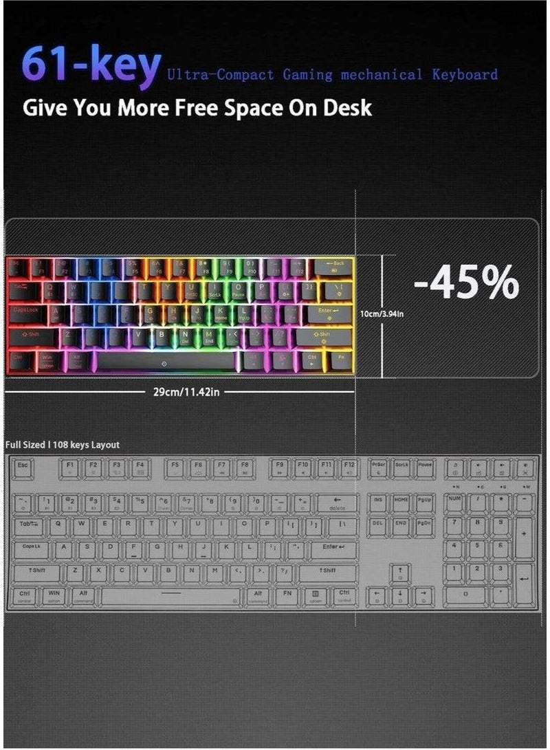 Mechanical Keyboard, Multi-Platform Support (Windows/Mac/Linux/Tablet), 61-Key RGB Backlit Brown Switch Gaming Keyboard - Image 3