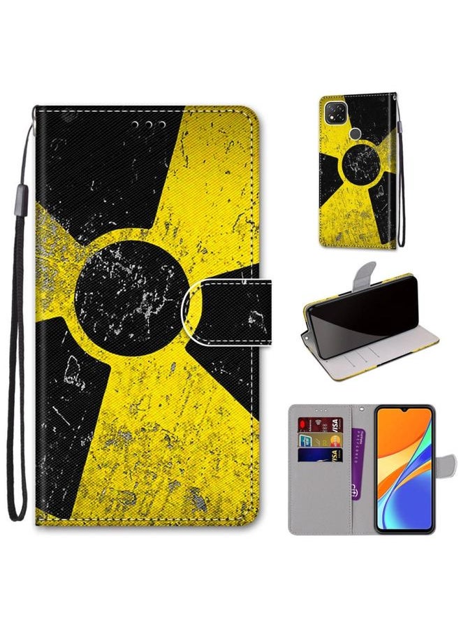 HuHa Case Cover For Xiaomi Redmi 9C Coloured Drawing Cross Texture Horizontal Flip PU Leather Case with Holder & Card Slots & Wallet & Lanyard Yellow Black Logo 