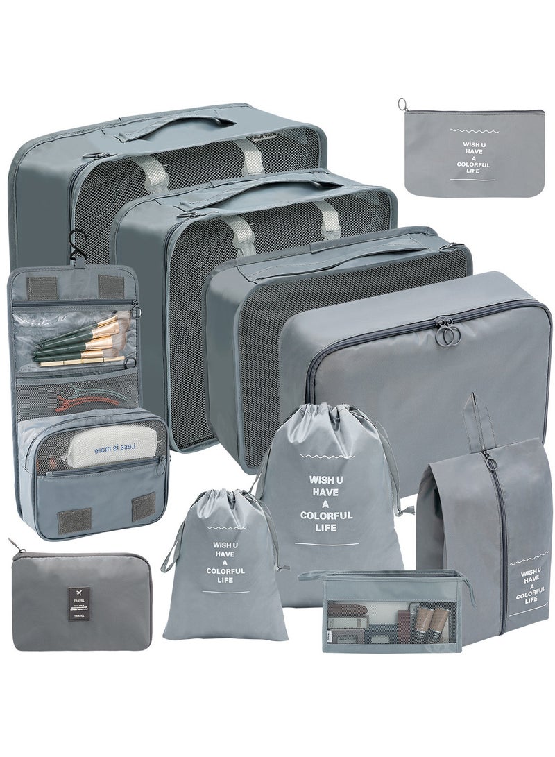 AUTOYSUR 11pcs Packing Cubes for Suitcases Travel Bags Organizer for Luggage Travel Cubes Durable Travel Packing Organizers with Toiletries Bag,Lightweight Waterproof Oxford Packing (grey) - Image 1