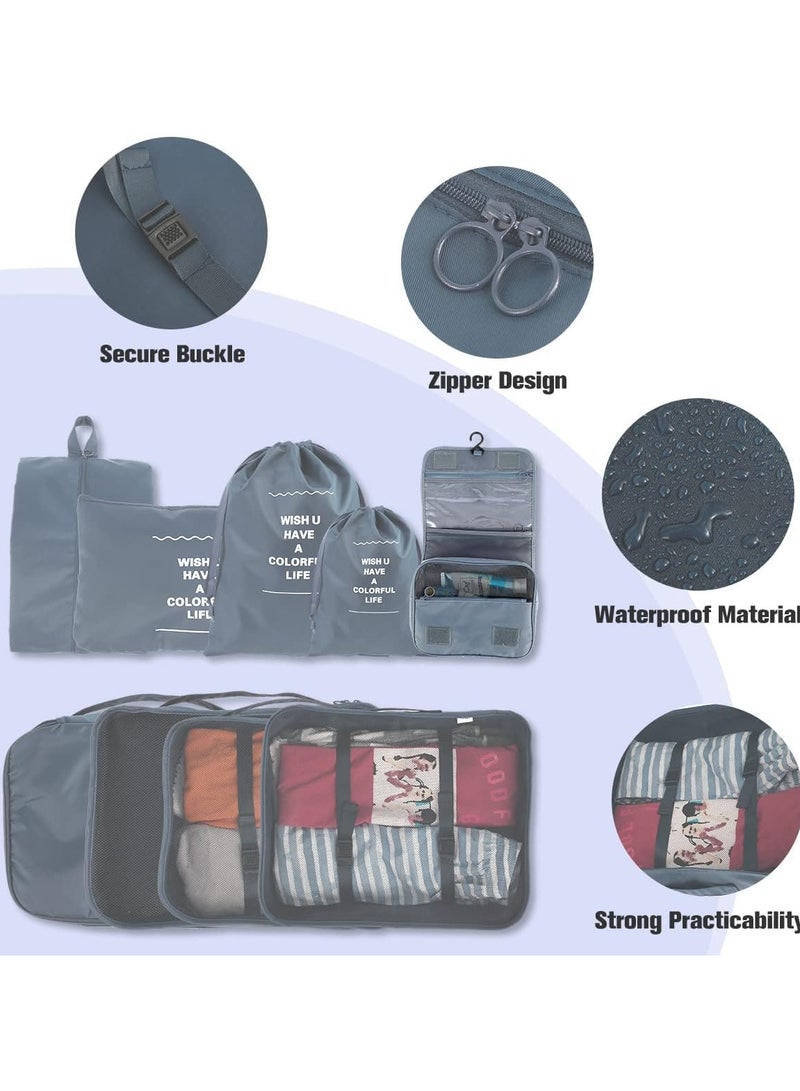 AUTOYSUR 11pcs Packing Cubes for Suitcases Travel Bags Organizer for Luggage Travel Cubes Durable Travel Packing Organizers with Toiletries Bag,Lightweight Waterproof Oxford Packing (grey) - Image 3