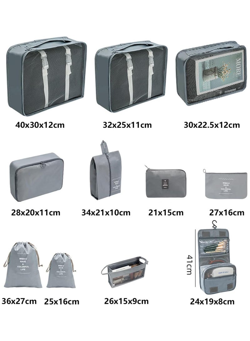 AUTOYSUR 11pcs Packing Cubes for Suitcases Travel Bags Organizer for Luggage Travel Cubes Durable Travel Packing Organizers with Toiletries Bag,Lightweight Waterproof Oxford Packing (grey) - Image 4