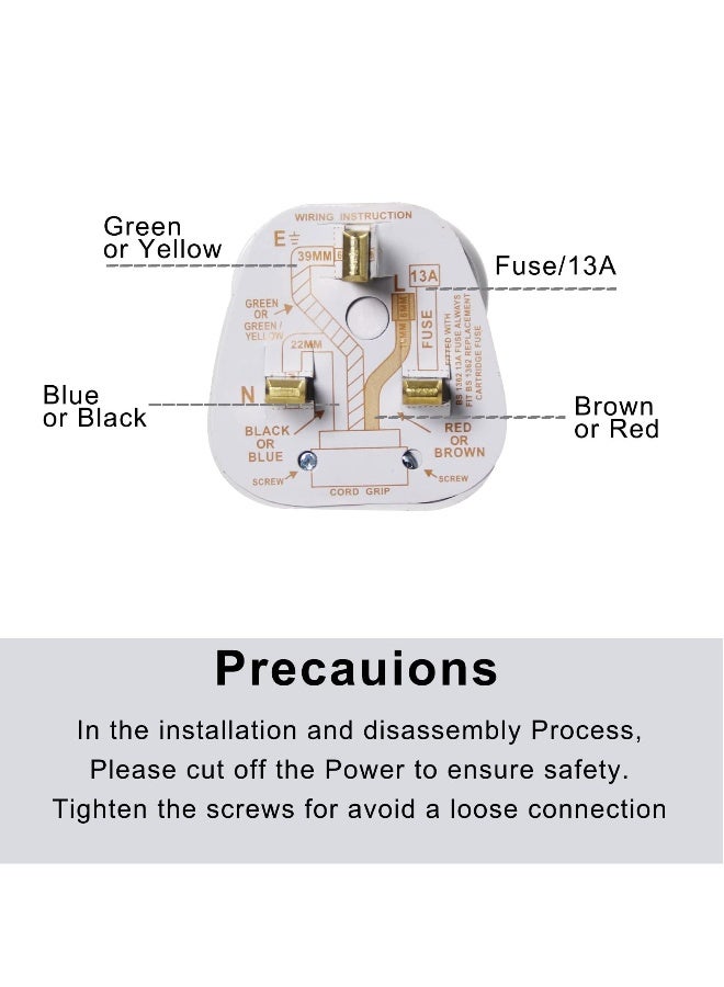 SYOSI 3 Pin UK Plug 13A Fused 250V Mains Plugs, UK Mains Plug for 13A 250V Black 3 Pin Plug 50-60 Hz (2Pcs) - Image 2