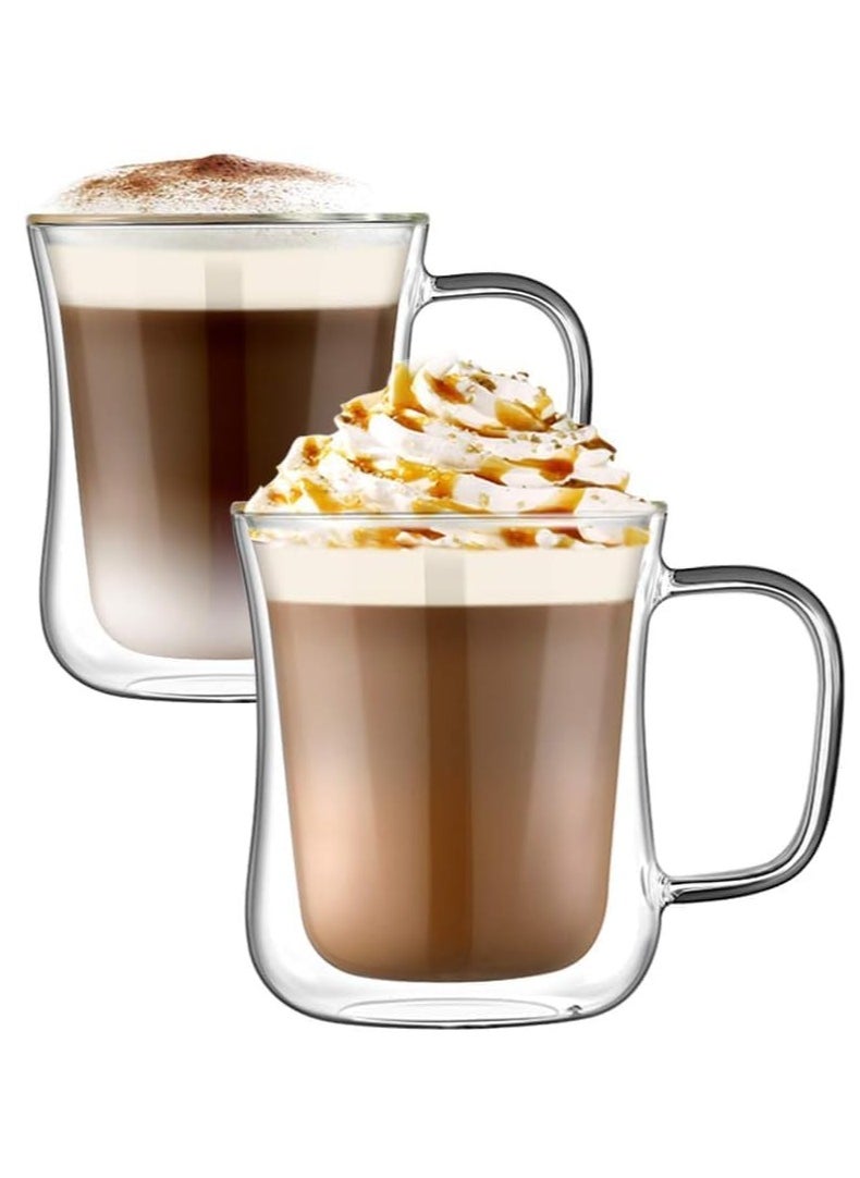 TYCOM Double Walled Glass Coffee Mugs 300ml, 2 Packs Thermal Insulated Borosilicate Glass Cups with Handle for Tea, Coffee, Latte, Cappuccino, Hot and Cold Drinks Beverages  - Image 1