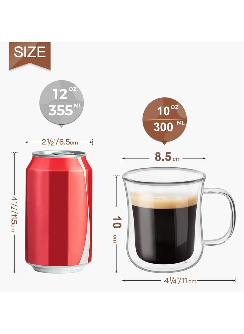 TYCOM Double Walled Glass Coffee Mugs 300ml, 2 Packs Thermal Insulated Borosilicate Glass Cups with Handle for Tea, Coffee, Latte, Cappuccino, Hot and Cold Drinks Beverages  - Image 2