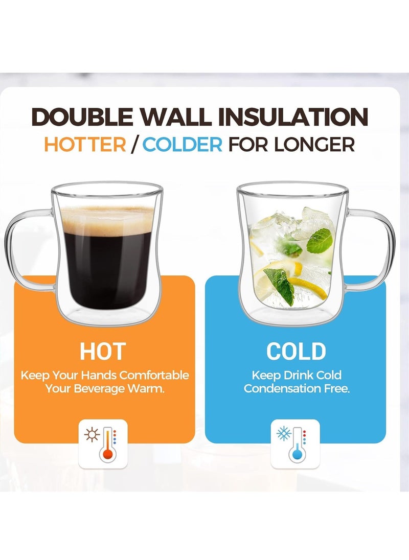 TYCOM Double Walled Glass Coffee Mugs 300ml, 2 Packs Thermal Insulated Borosilicate Glass Cups with Handle for Tea, Coffee, Latte, Cappuccino, Hot and Cold Drinks Beverages  - Image 3