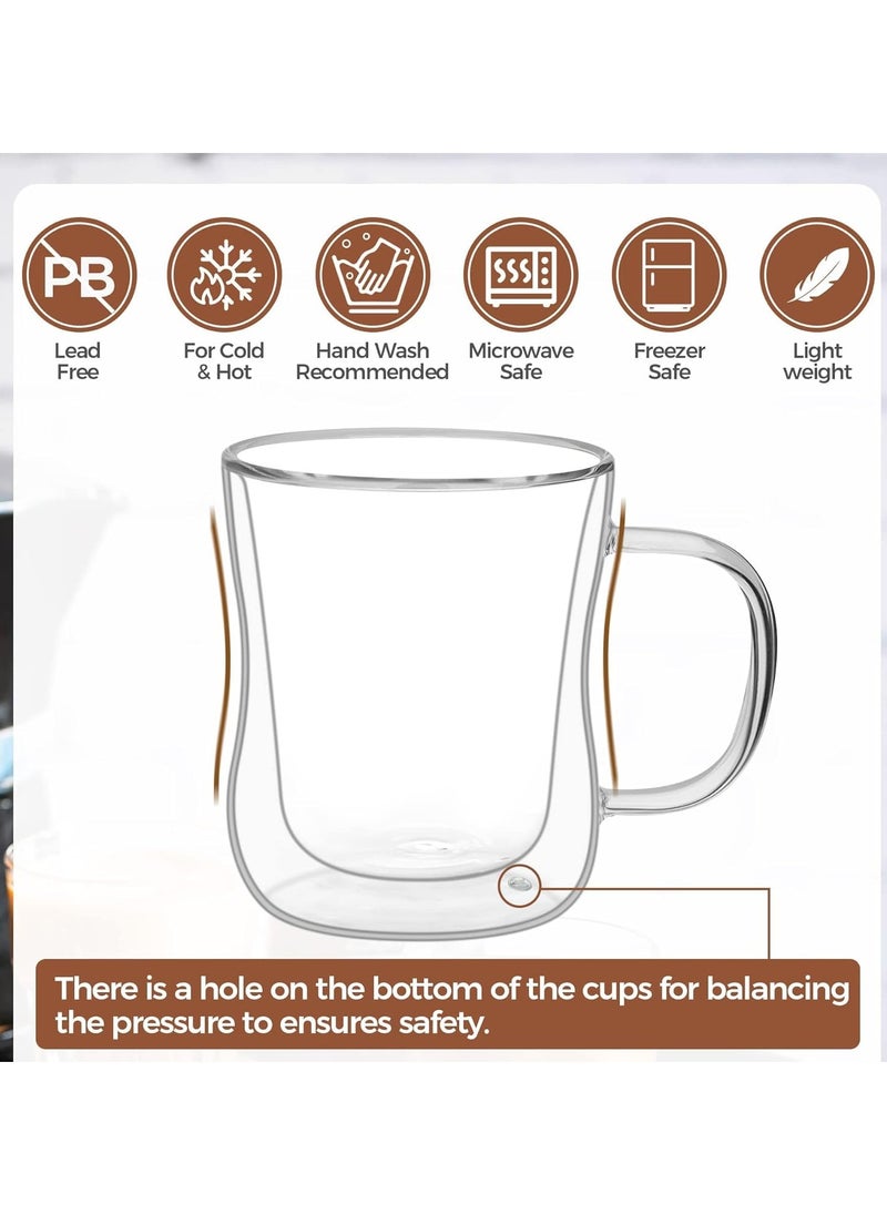 TYCOM Double Walled Glass Coffee Mugs 300ml, 2 Packs Thermal Insulated Borosilicate Glass Cups with Handle for Tea, Coffee, Latte, Cappuccino, Hot and Cold Drinks Beverages  - Image 5