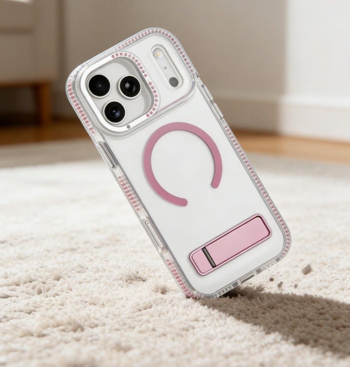for iPhone 17 Pro Max Case Compatible with MagSafe,Magnetic Phone Case for iPhone 17 Pro Max Diamond Vertical Stand Anti-Scratch Shockproof Protective Cover Pink - Image 5