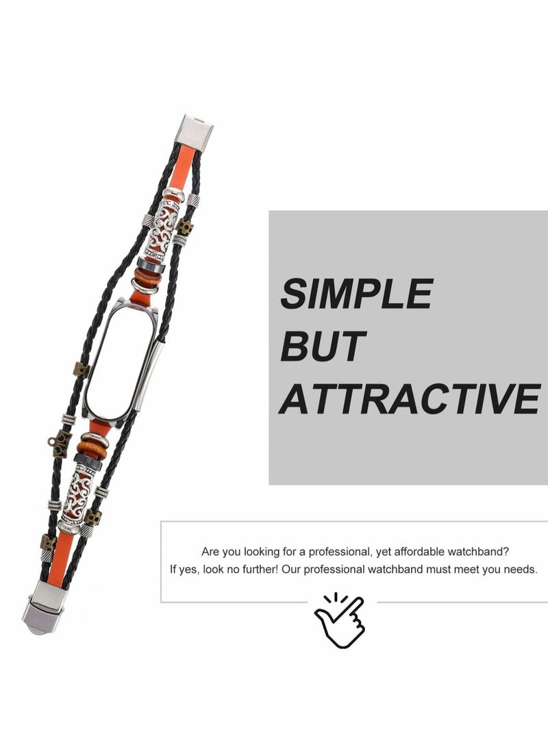 Captaintech Wrist Strap for Mi Band 5, PU Leather Band with Lightweight Metal Frame DIY Handmade Beaded Retro Ethnic Style Watchband,Replacement Watch Strap with Case for Women Men - Image 4