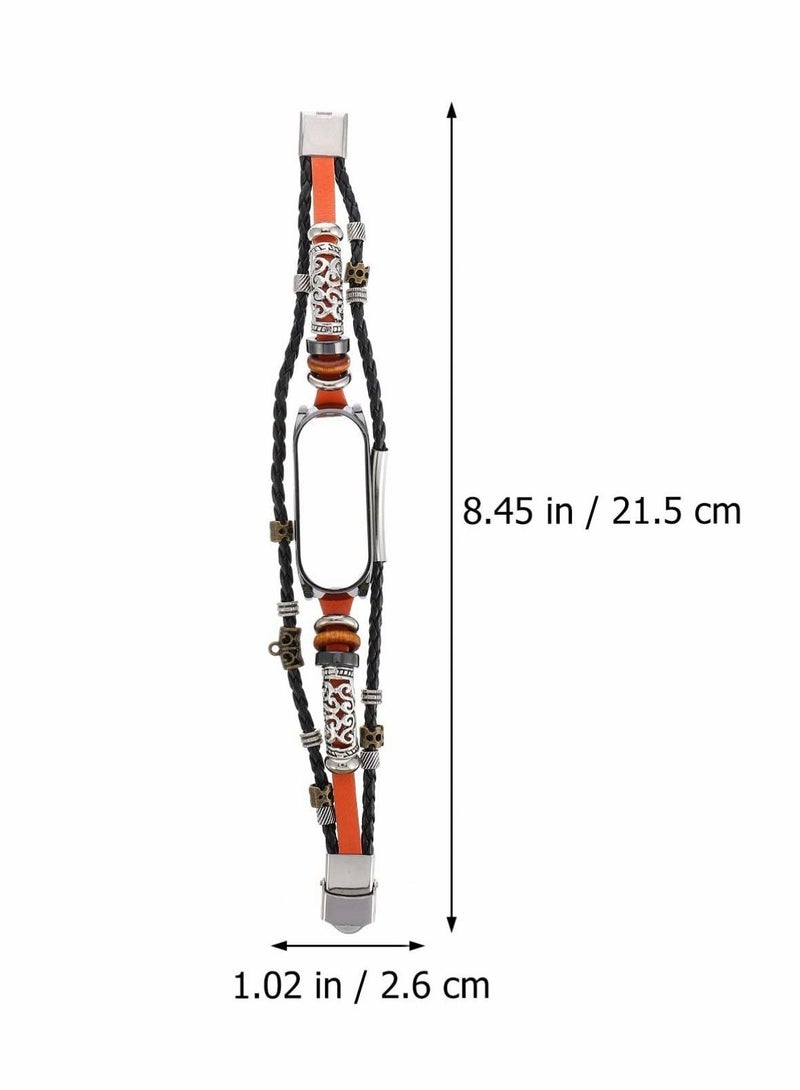 Captaintech Wrist Strap for Mi Band 5, PU Leather Band with Lightweight Metal Frame DIY Handmade Beaded Retro Ethnic Style Watchband,Replacement Watch Strap with Case for Women Men - Image 2