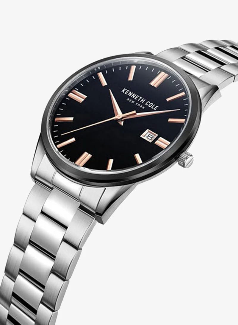 Kenneth Cole New York Modern Classic Black Dial Silver Stainless Steel Bracelet Analog Watch for Men 42mm