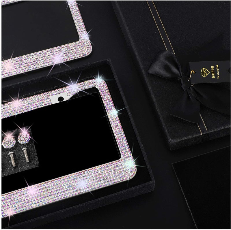 Shering Bling License Plate Frame, 2 Pack Frame with Premium Gift Box for Women,Rhinestone Frames 1200pcs Rhinestones（Colorful Rhinestones） - Image 2