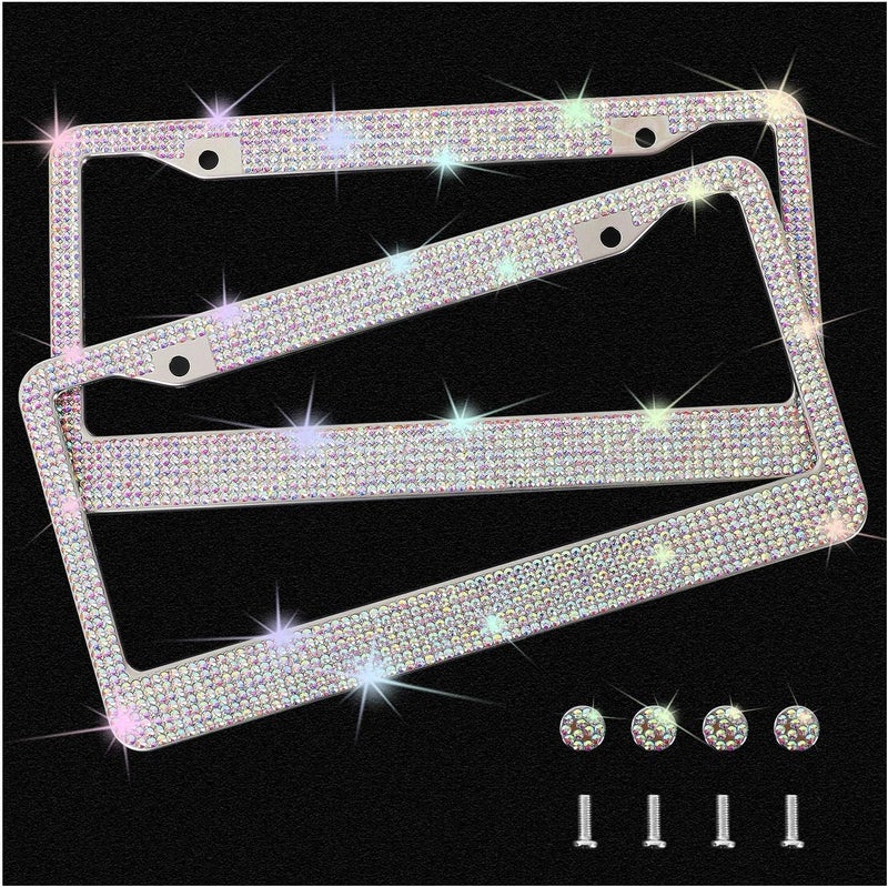 Shering Bling License Plate Frame, 2 Pack Frame with Premium Gift Box for Women,Rhinestone Frames 1200pcs Rhinestones（Colorful Rhinestones） - Image 4