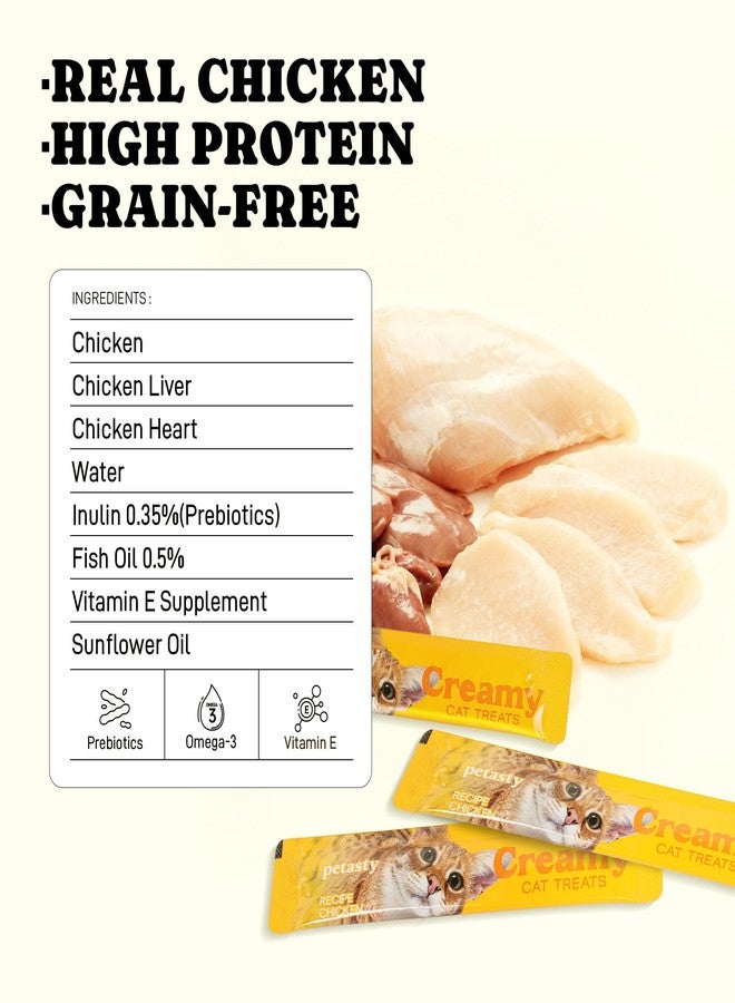 PETASTY Squeezable Stick Lickable Cat Treats, Grain-Free, Chicken Soft Creamy Puree with Vitamin E, High Protein Wet Cat Treat, No Artificial Additives for Daily Interactive Training Reward, 20 Tubes - Image 2