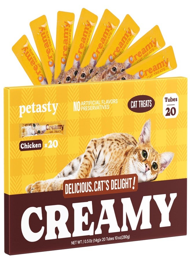 PETASTY Squeezable Stick Lickable Cat Treats, Grain-Free, Chicken Soft Creamy Puree with Vitamin E, High Protein Wet Cat Treat, No Artificial Additives for Daily Interactive Training Reward, 20 Tubes - Image 1