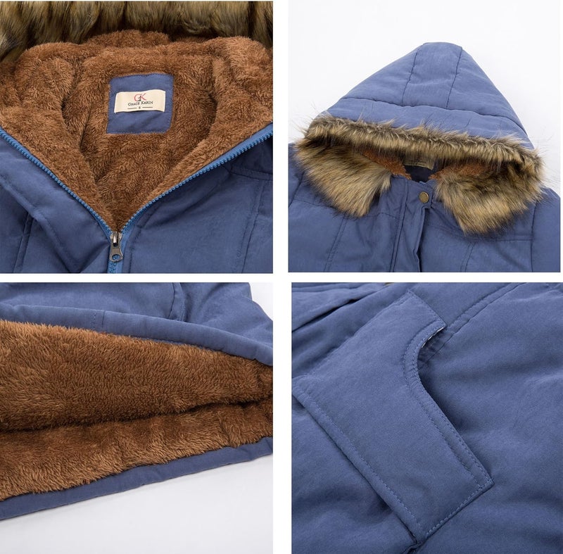 GRACE KARIN Women's Hooded Warm Winter Parka Jacket - Navy Blue - Image 5
