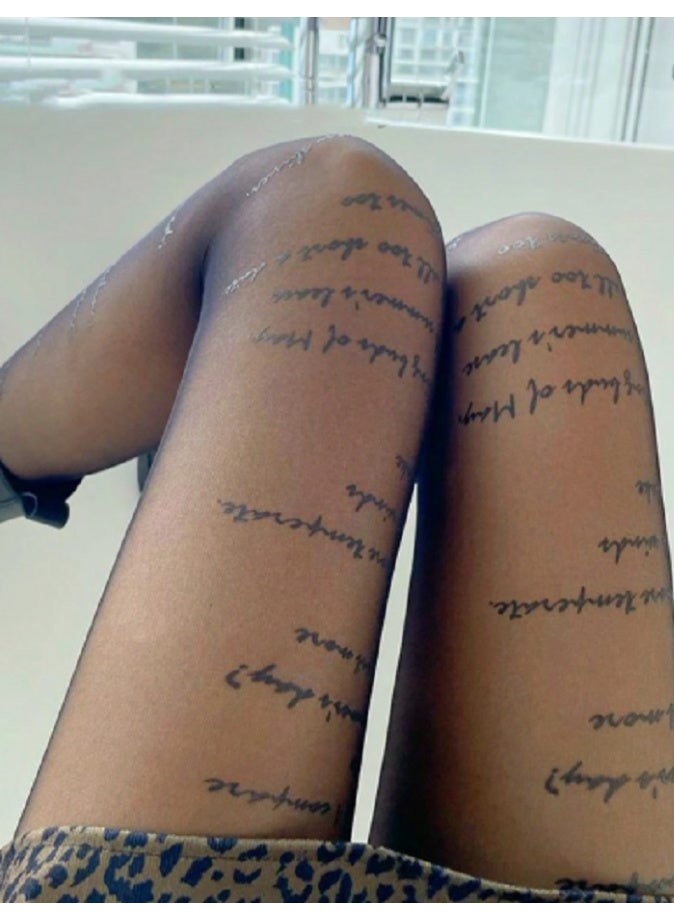 SHEIN New Style Letter Print Black Thin Pantyhose, Fashionable Club Wear Stockings - Image 2
