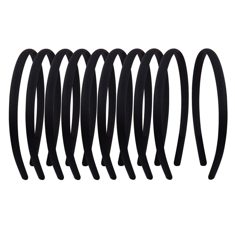 Suyegirl 20Pcs Womens Fabric Covered Satin Headbands 1CM Wide Black Ribbon Head Bands Girls Black Headband Thin Hard Hairbands DIY Hair Pieces Accessories