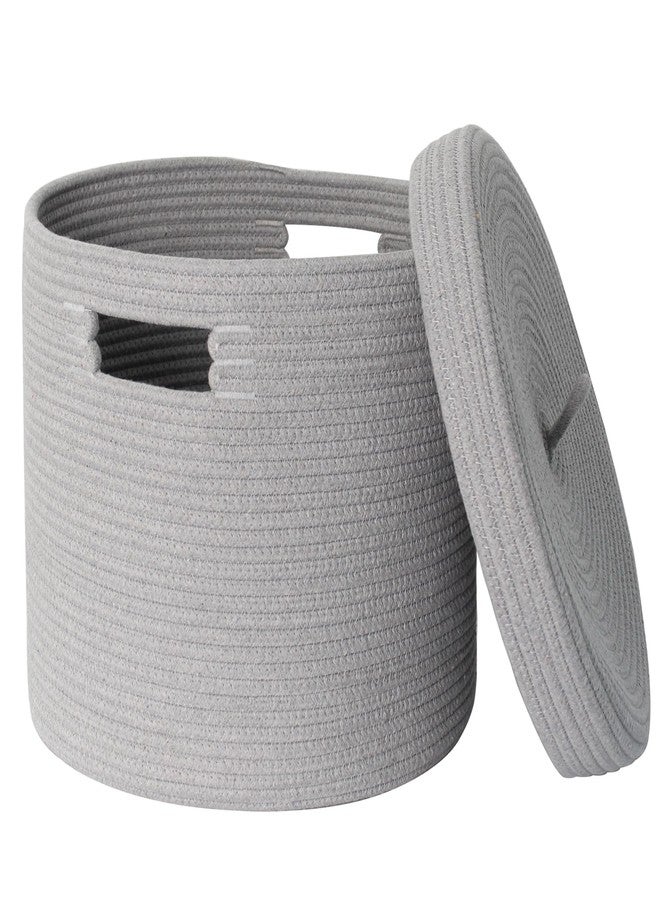 HONCESTA Gray Basket with Lid, 15” x 13” Woven Storage Basket for Blankets, Toys, Pillows, Towels, Living Room Bedroom Storage Bin, Round Rope Basket with Lid, Wicker Baskets for Organizing - Image 1