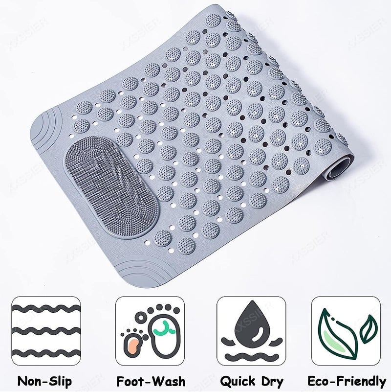 XXSSIER Anti Skid Mat for Bathroom Floor Bathroom Anti Slip Mat Bathtub Bath Shower Mat with Suction Cups & Drain Holes Foot Massage Scrubber for Kids & Adults Bath Mat 70 x 35 CM (Grey) - Image 2