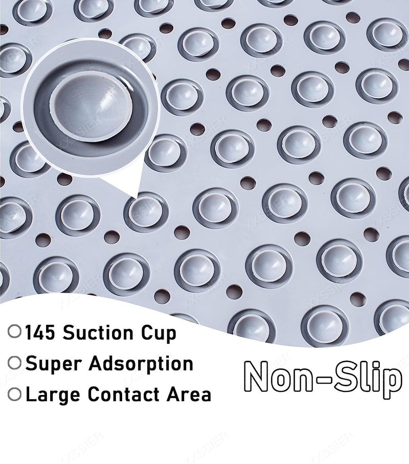 XXSSIER Anti Skid Mat for Bathroom Floor Bathroom Anti Slip Mat Bathtub Bath Shower Mat with Suction Cups & Drain Holes Foot Massage Scrubber for Kids & Adults Bath Mat 70 x 35 CM (Grey) - Image 4