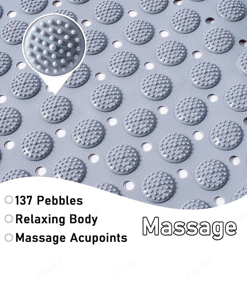 XXSSIER Anti Skid Mat for Bathroom Floor Bathroom Anti Slip Mat Bathtub Bath Shower Mat with Suction Cups & Drain Holes Foot Massage Scrubber for Kids & Adults Bath Mat 70 x 35 CM (Grey) - Image 3