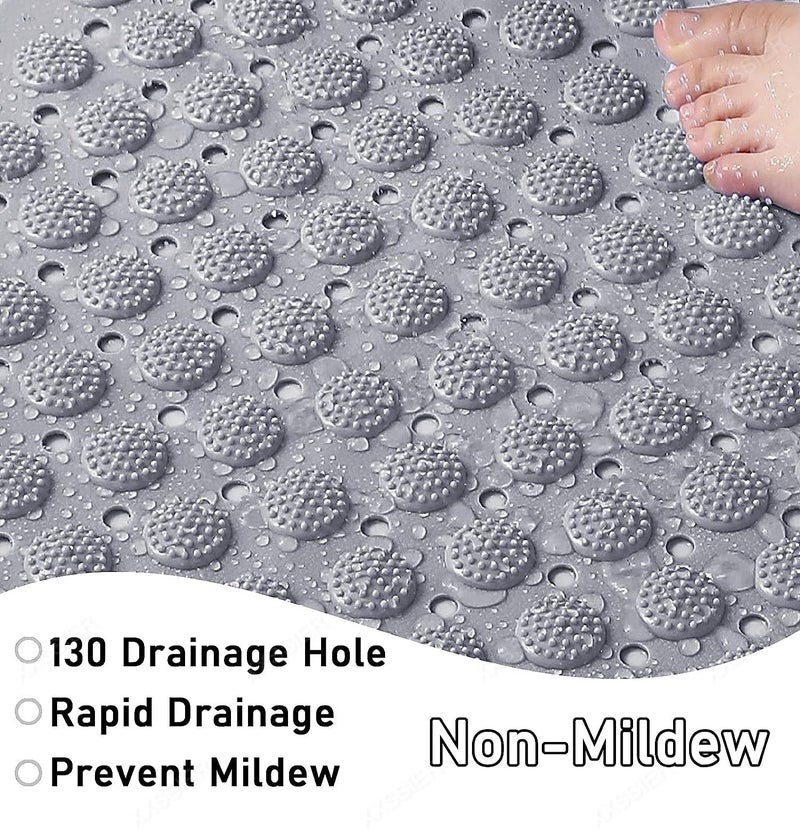 XXSSIER Anti Skid Mat for Bathroom Floor Bathroom Anti Slip Mat Bathtub Bath Shower Mat with Suction Cups & Drain Holes Foot Massage Scrubber for Kids & Adults Bath Mat 70 x 35 CM (Grey) - Image 5