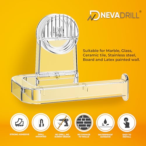 NEVADRILL Wall Mounted Toilet Paper Holder | Easy Vacuum Lever Lock Mechanism | PET Tissue Dispenser for Bathroom, Washroom & Hotel Use | Waterproof & Removable Roll Holder [ND-13817] - Image 2
