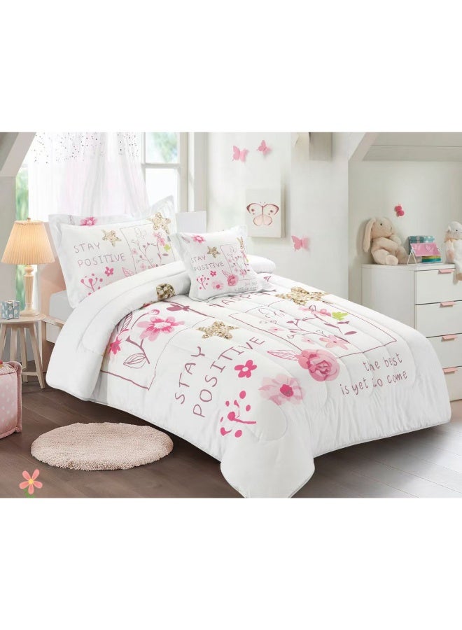 سمارت هوم مفرش سرير بتصميم عصري 4 قطع (مفرش بحشوة مقاس 170×230 سم + واقي مرتبة مقاس 120×200+30 سم + كيس مخدة + غطاء وسادة مربعة) – طقم مفارش سرير شبابية فاخرة لغرف النوم والطلاب والمراهقين - Image 1